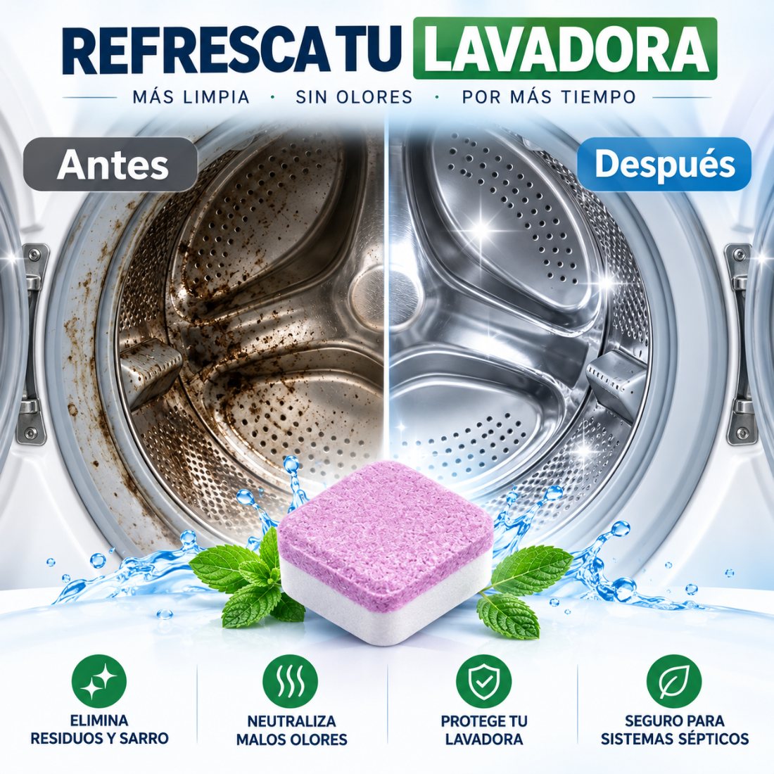 Antes y después: tambor sucio frente a tambor limpio tras usar la pastilla