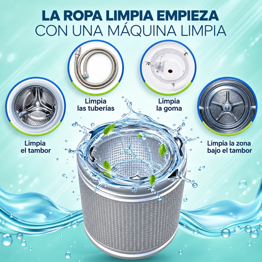 Limpia el tambor, las tuberías, la goma y la zona bajo el tambor